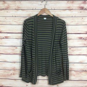 J. Crew Striped Always Cardigan Pockets Green & Navy Blue